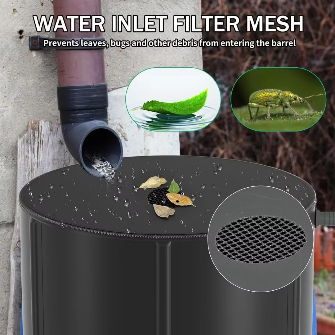 Docred 53 Gallon Collapsible Rain Barrel,Large Capacity, Portable Rain Barrels, Portable Water Tank Storage Container, PVC Rainwater Collection System Including Spigots and Overflow Kit