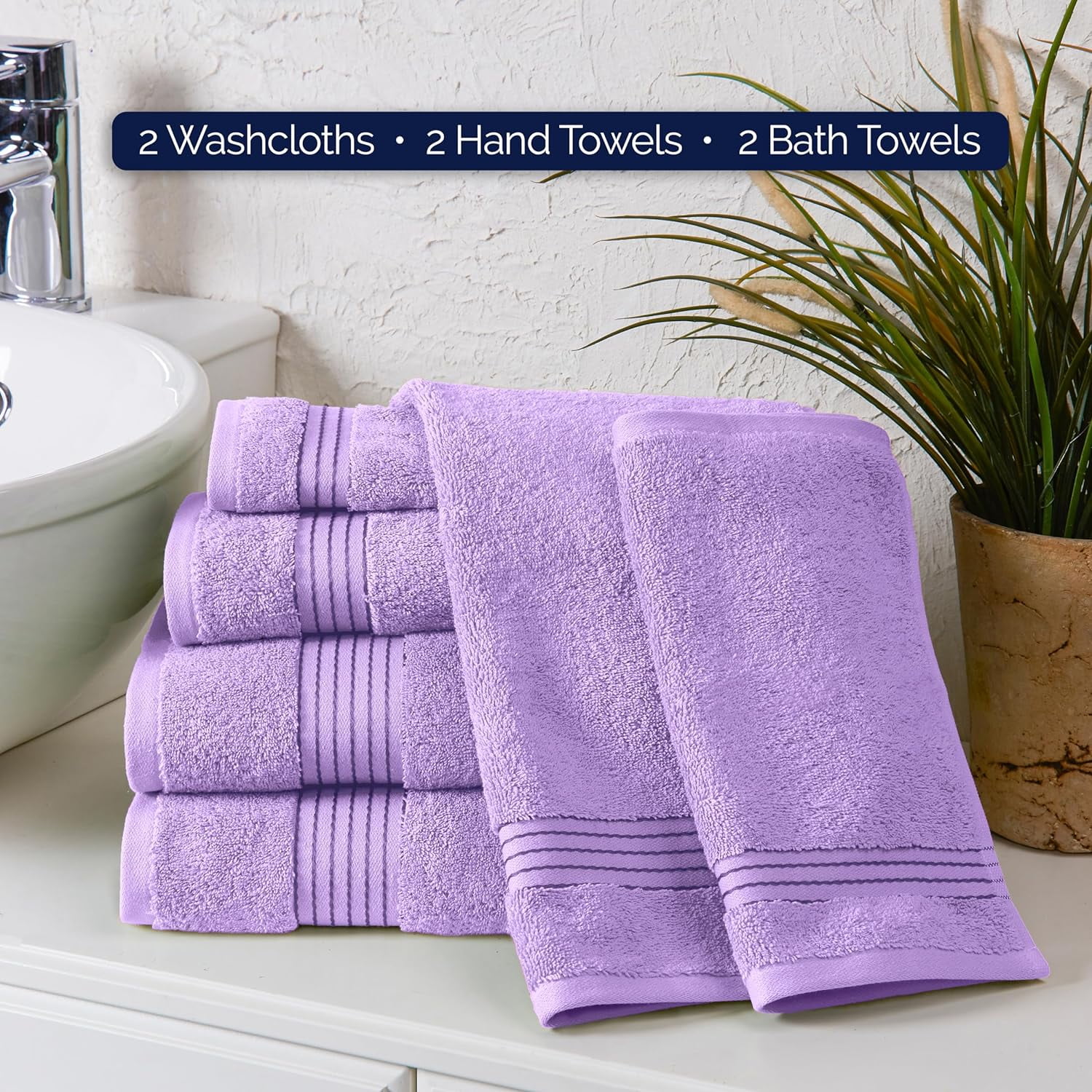 Hotel Quality Turkish Towel Set for Bathroom (6 Pcs Towel Set), Lilac