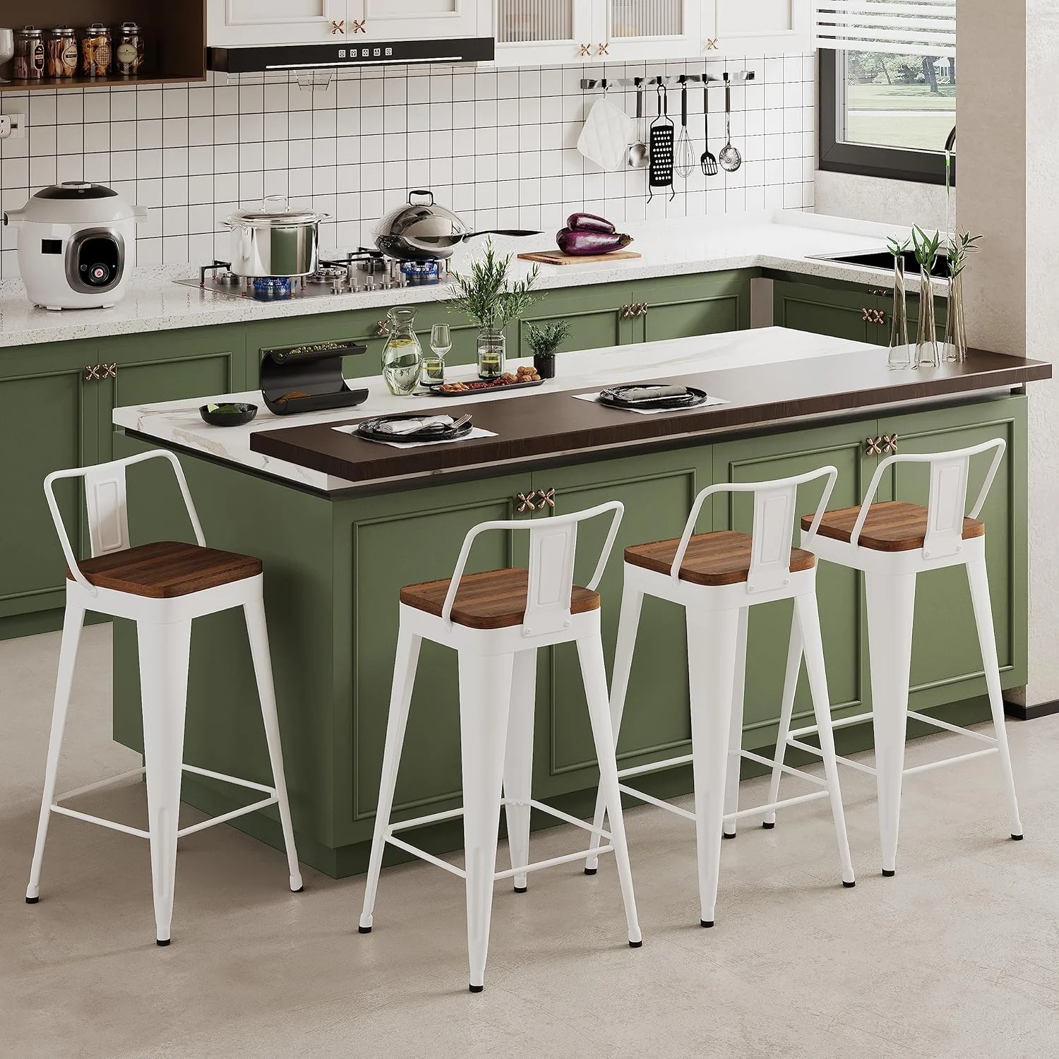 ONKER Bar Stools Set of 4 Metal Bar Stool Counter Height Bar Stools 26