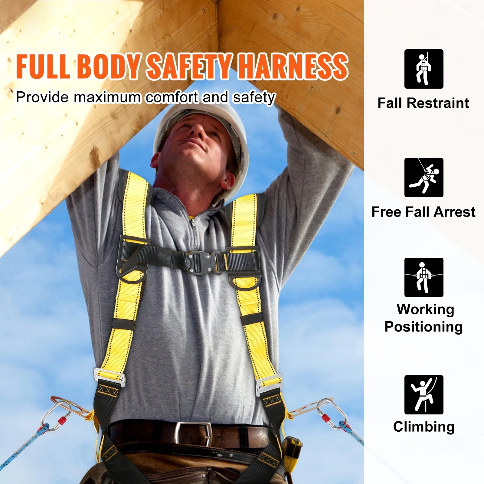 SKYSHALO Safety Harness Universal Full Body Harness with A Lanyard 340 lb & Padding