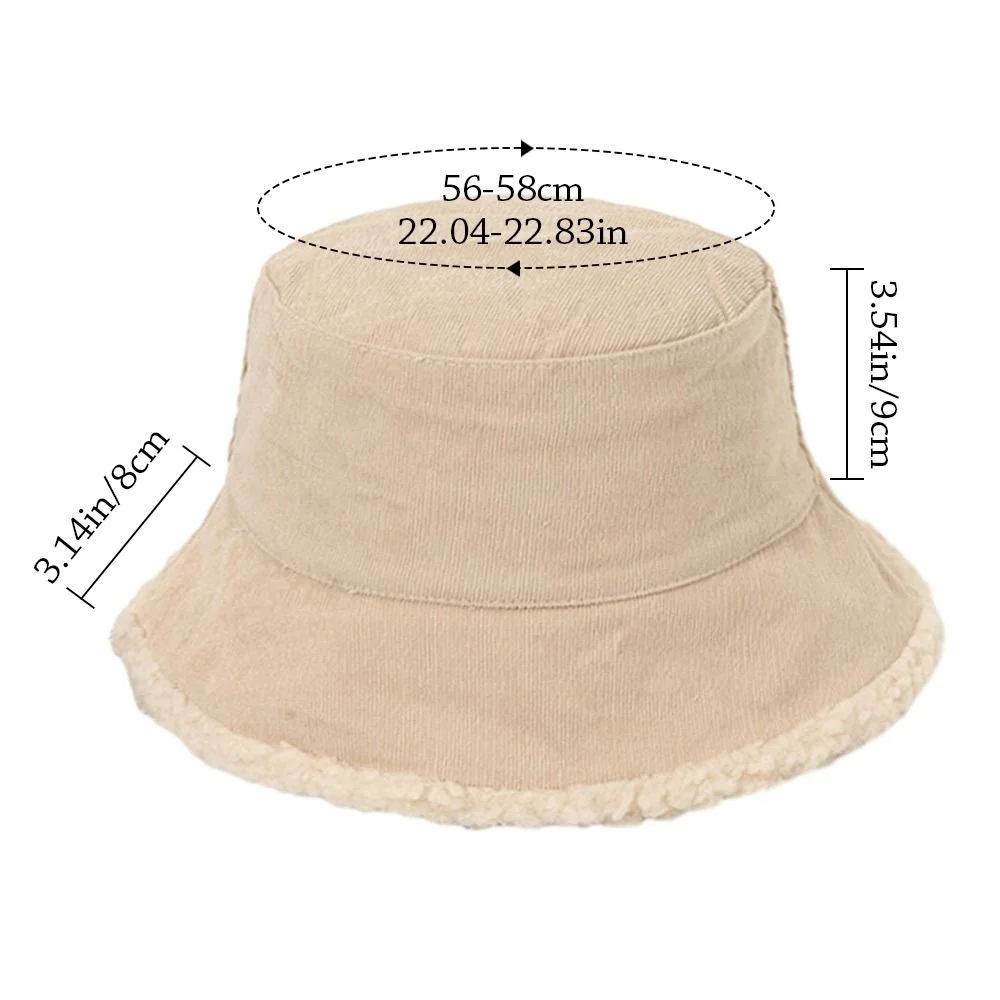 Casual Men Women Soft Corduroy Plush Double Sided Fisherman Cap Panama Hat Sun Cap Bucket Hat BLACK