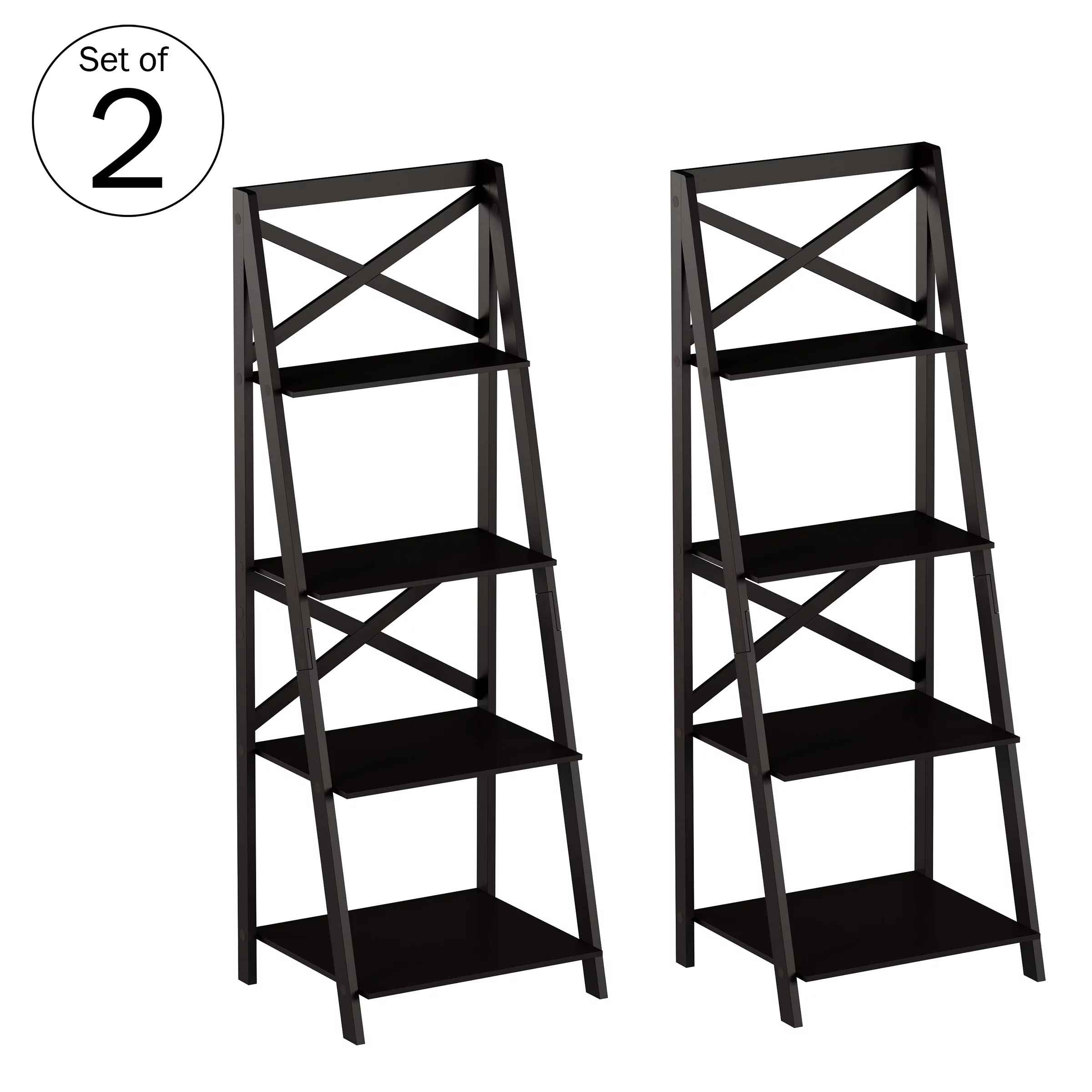 Lavish Home 4-Tier Ladder Shelf Set – Set of 2 Wooden Bookcases, Black