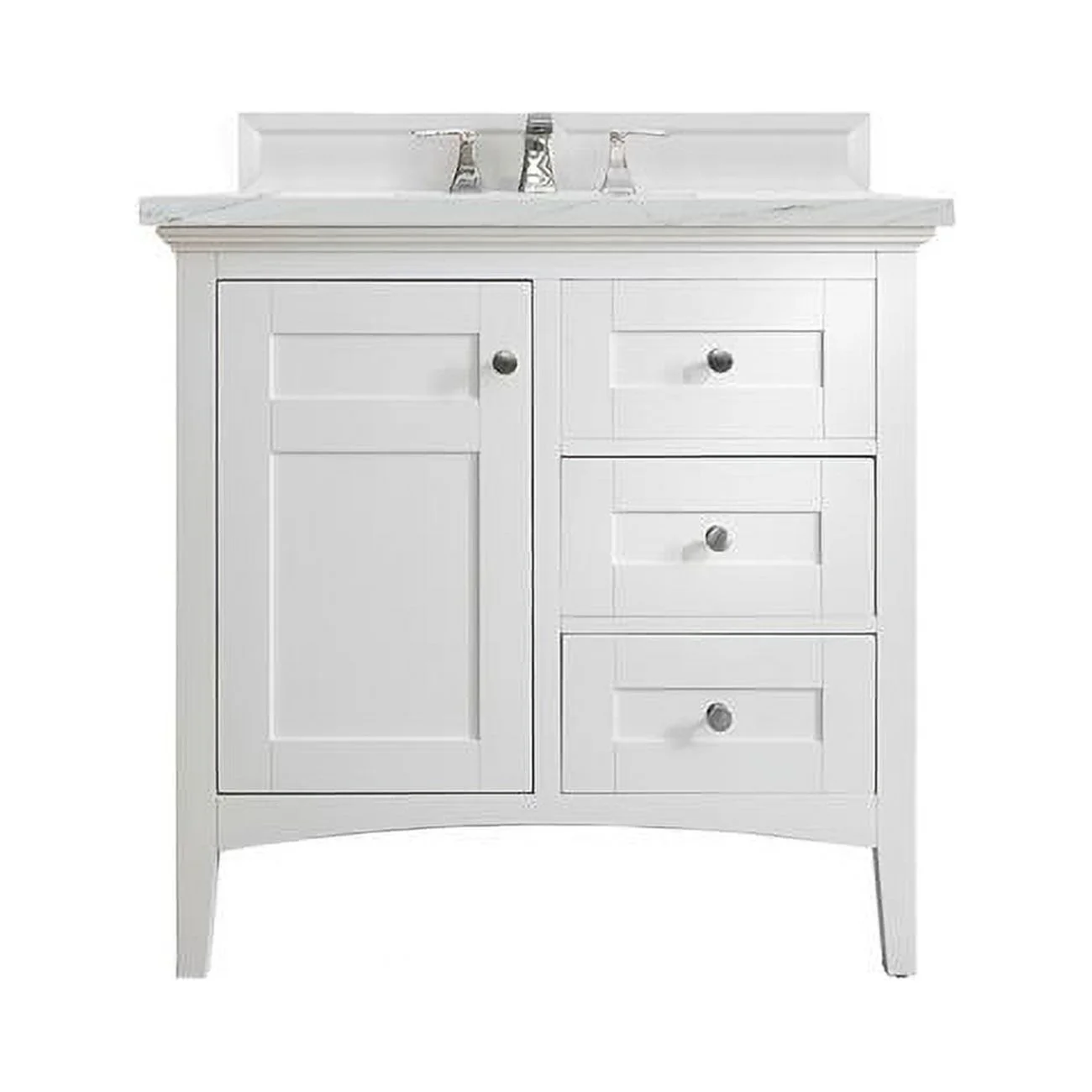 James Martin Furniture 36 in. Palisades Single Vanity with 3 cm Ethereal Noctis Quartz Top, Bright White