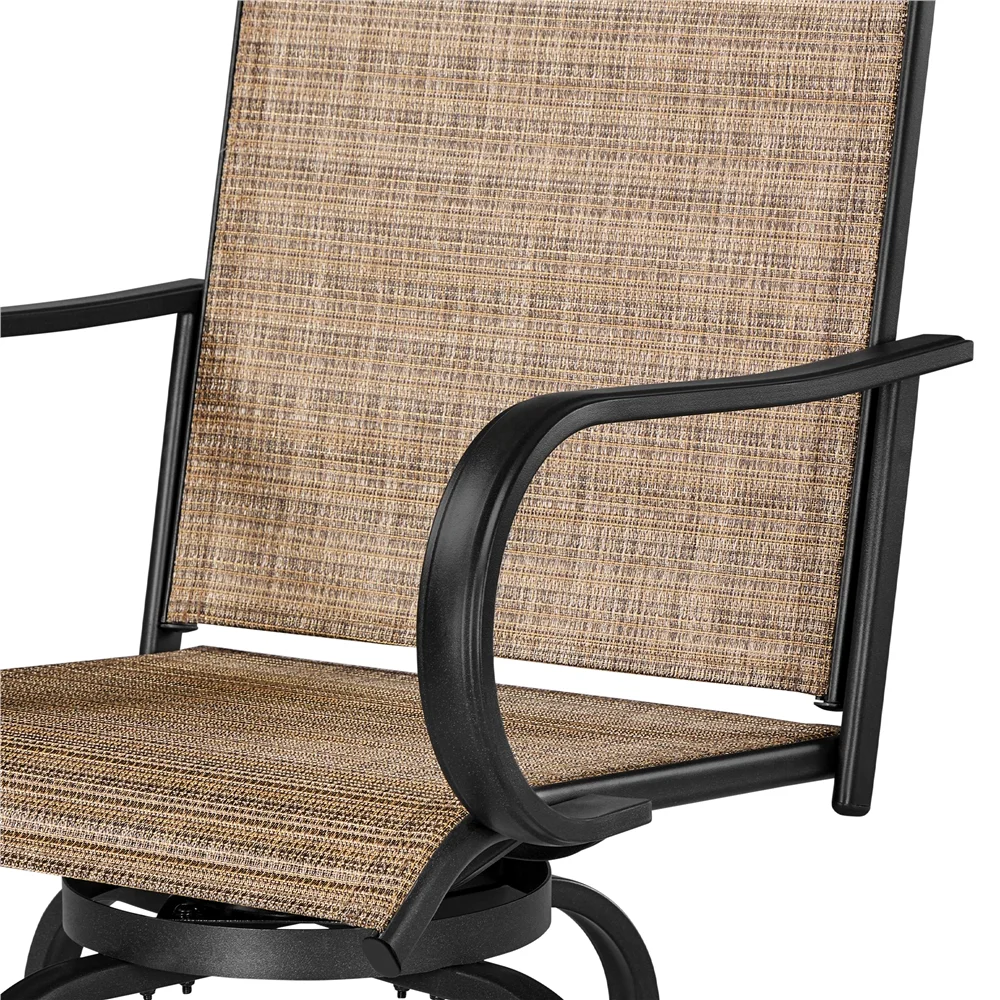Yaheetech 2-piece Patio Swivel Texteline Bistro Chairs with High Back, Black/Brown