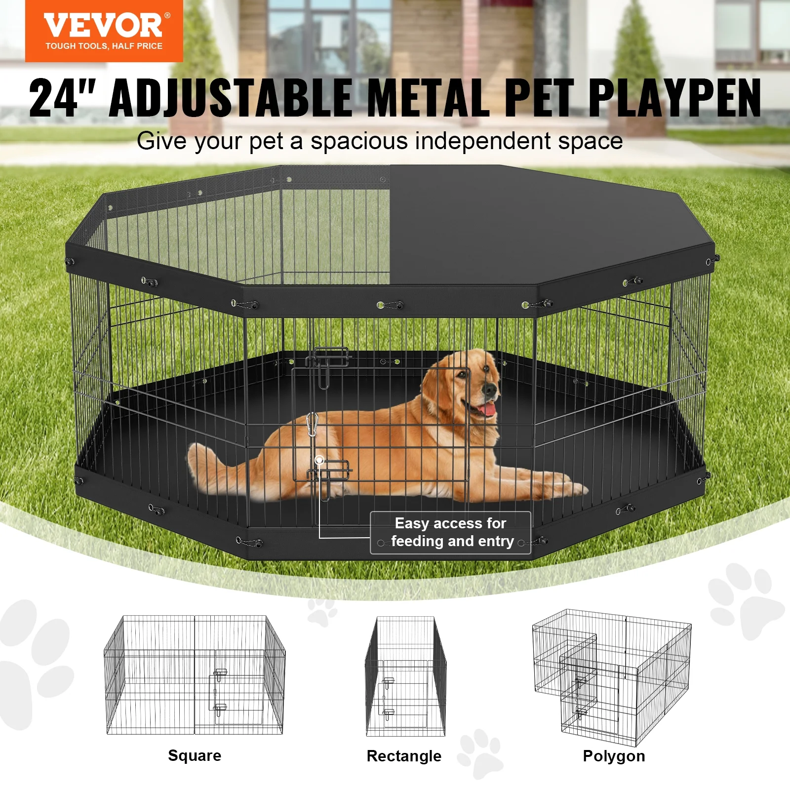 BENTISM Dog Playpen 8 Panels Foldable Metal Dog Exercise Pen with Cover and Pad