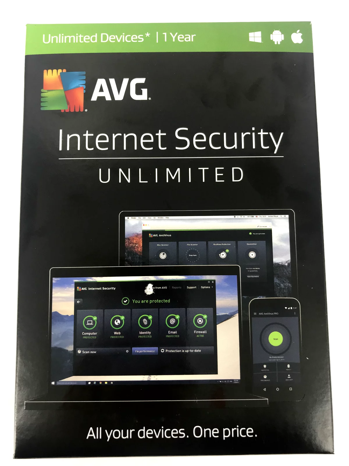 AVG INTERNET SECURITY - UNLIMITED DEVICES / 1 YEAR , FOR (PC,MAC,ANDROID) #8312