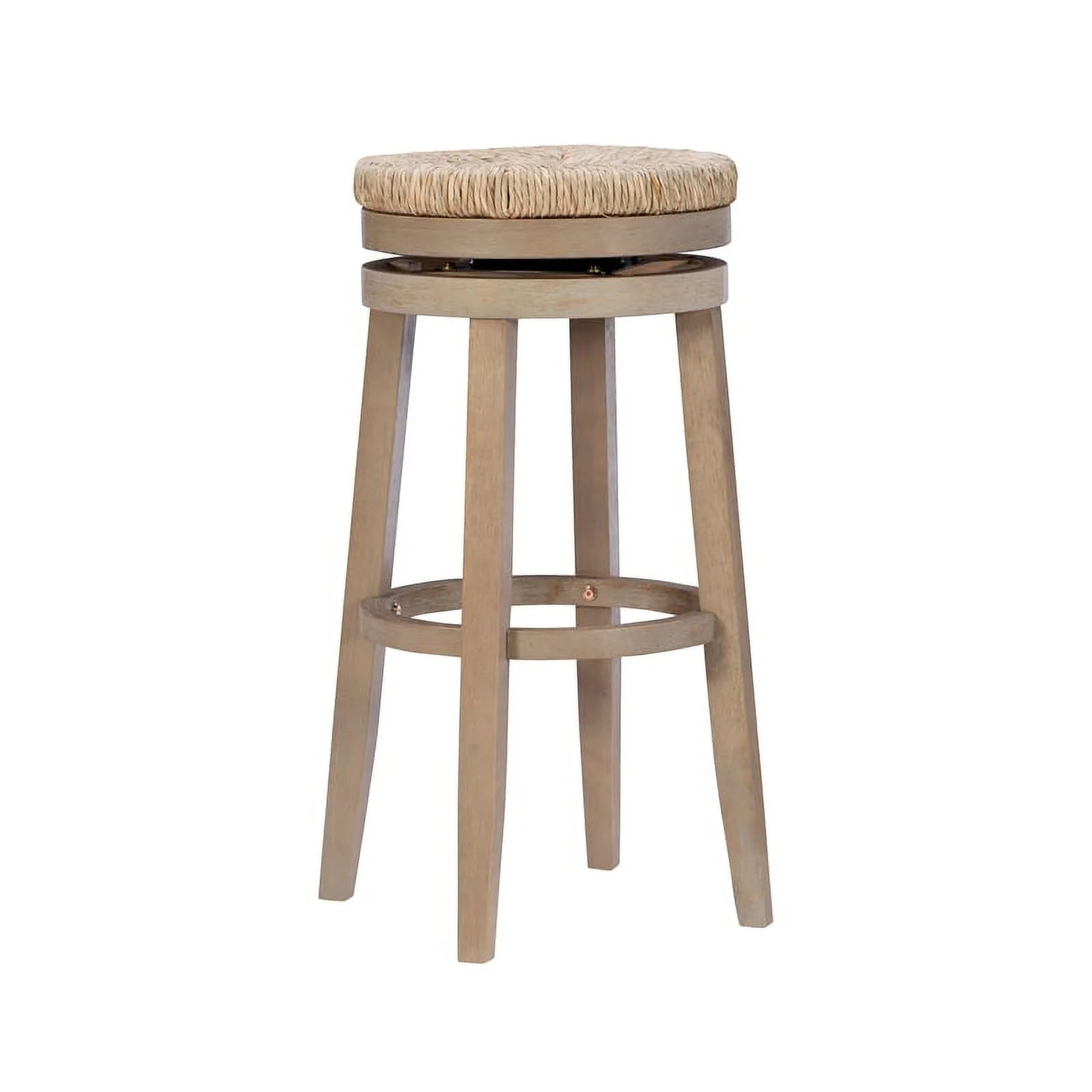 Home Square 3 Piece Solid Wood Swivel Rush Bar Stool Set in Natural Brown