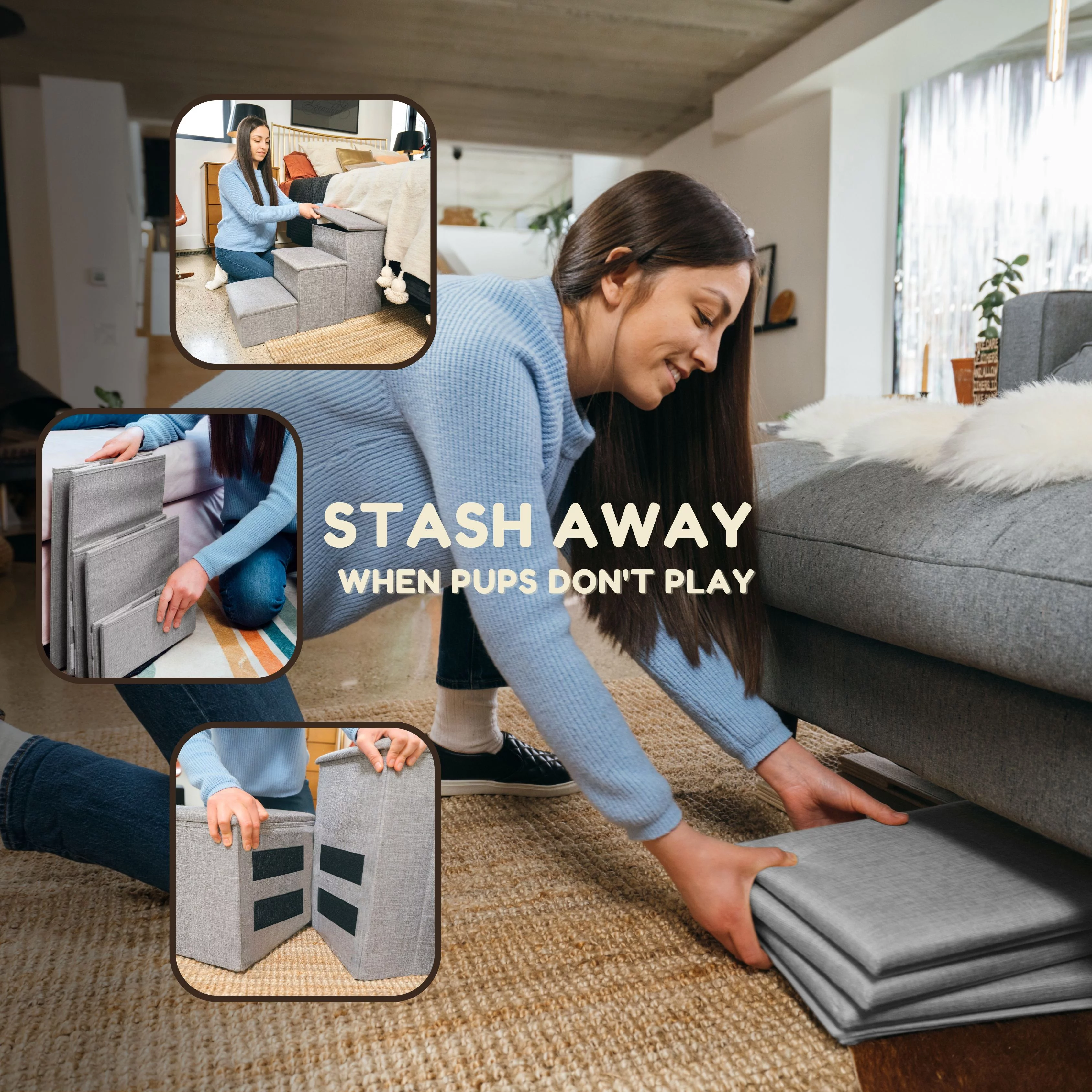 PET AWESOME Dog Stairs with Storage and Adjustable Steps for a Puppy, Small or Medium Dog