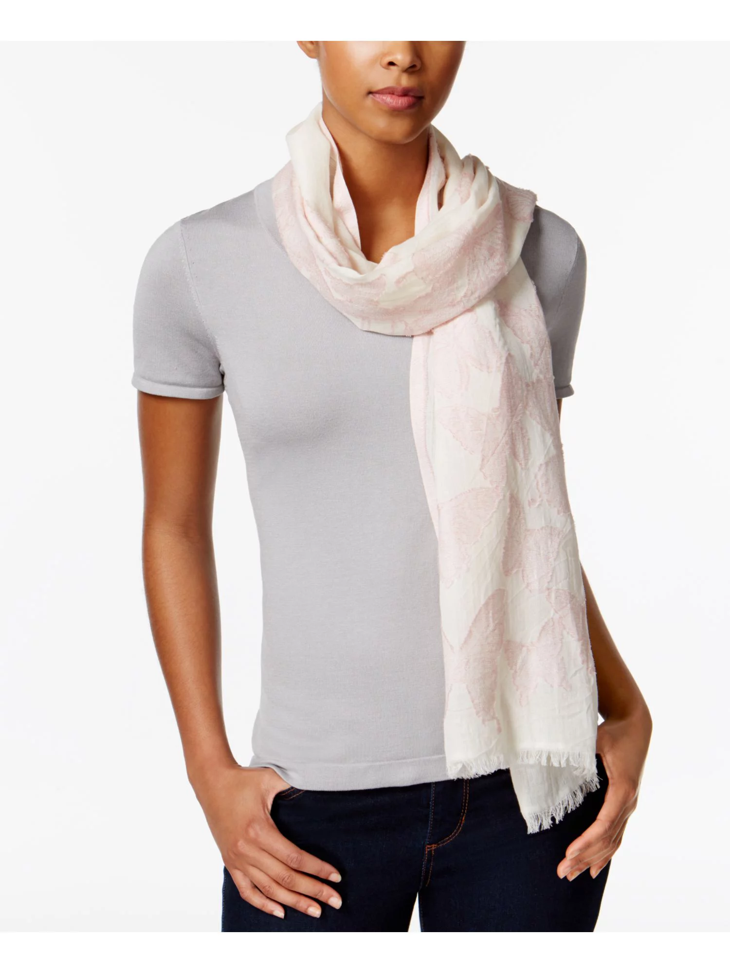 INC Womens Blush Pink Butterfly Printed Oblong Fringed Lightweight Scarf