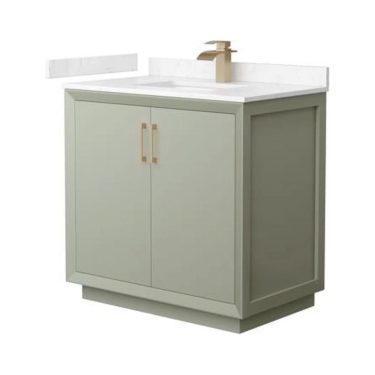 36 in. Strada Single Bathroom Vanity, Light Green, Carrara Cultured Marble Countertop, Undermount Square Sink & Satin Bronze Trim