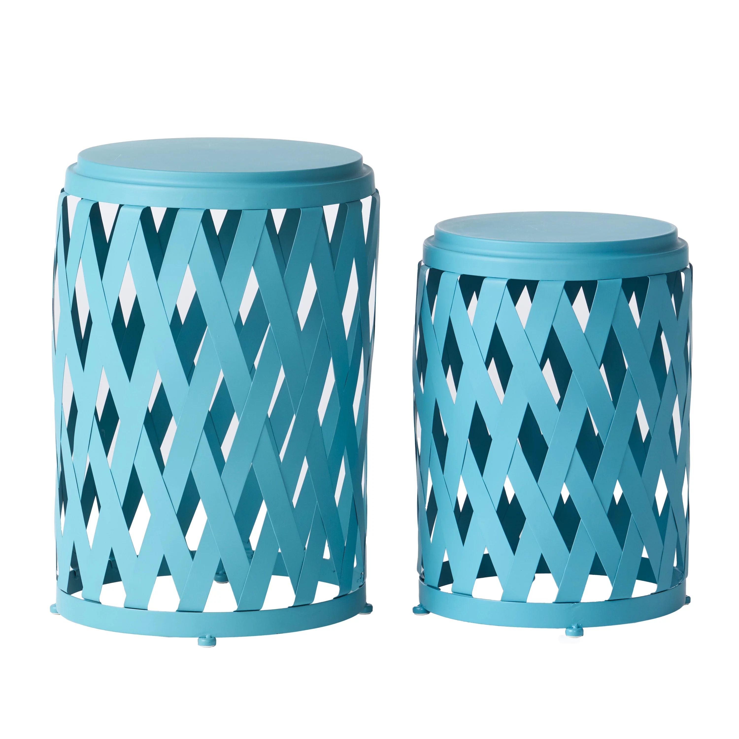 Shelby Outdoor Small and Large Iron Side Table Set, Set of 2, Matte Blue