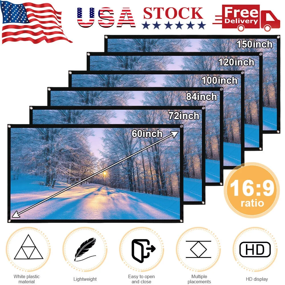 Portable Foldable Projector Screen 16:9 HD Outdoor Home Cinema Theater 3D Movie