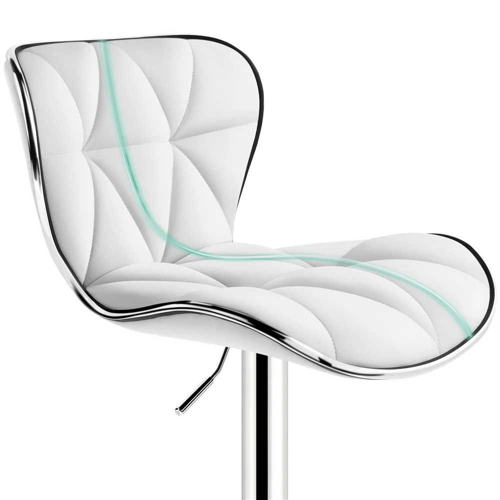 Easyfashion Height Adjustable PU Leather Swivel Bar Stool, Set of 2,White