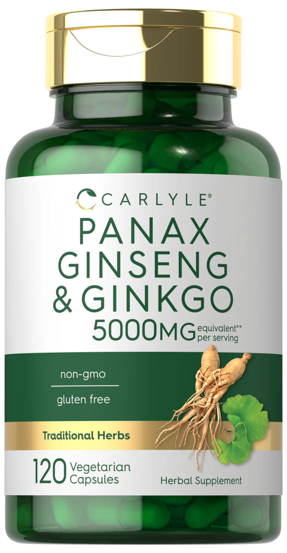 Panax Ginseng + Ginkgo Biloba | 5,000mg | 120 Vegetarian Capsules | By Carlyle