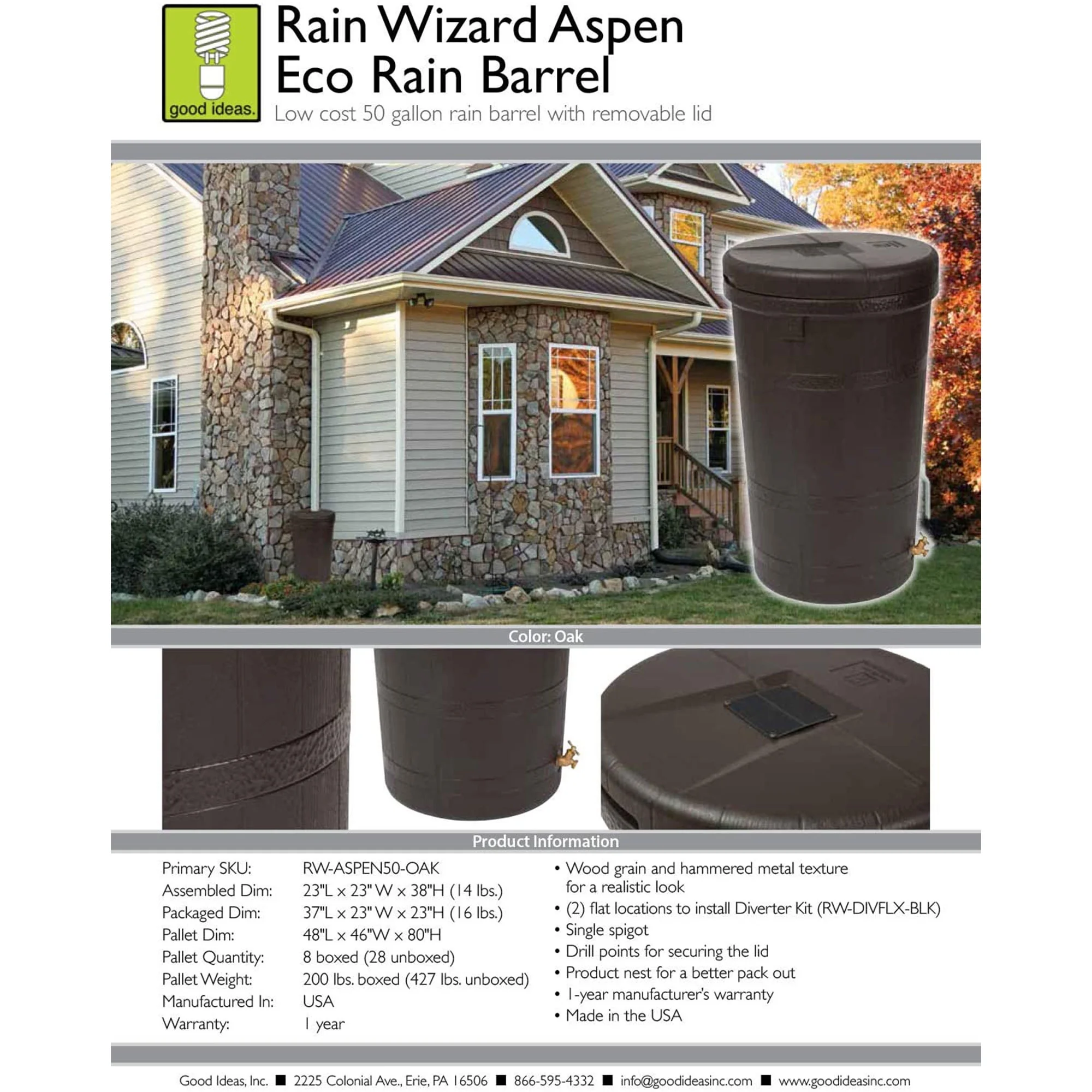 Good Ideas Aspen 50 Gallon Rain Barrel Rain Collector Saver (3 Pack)