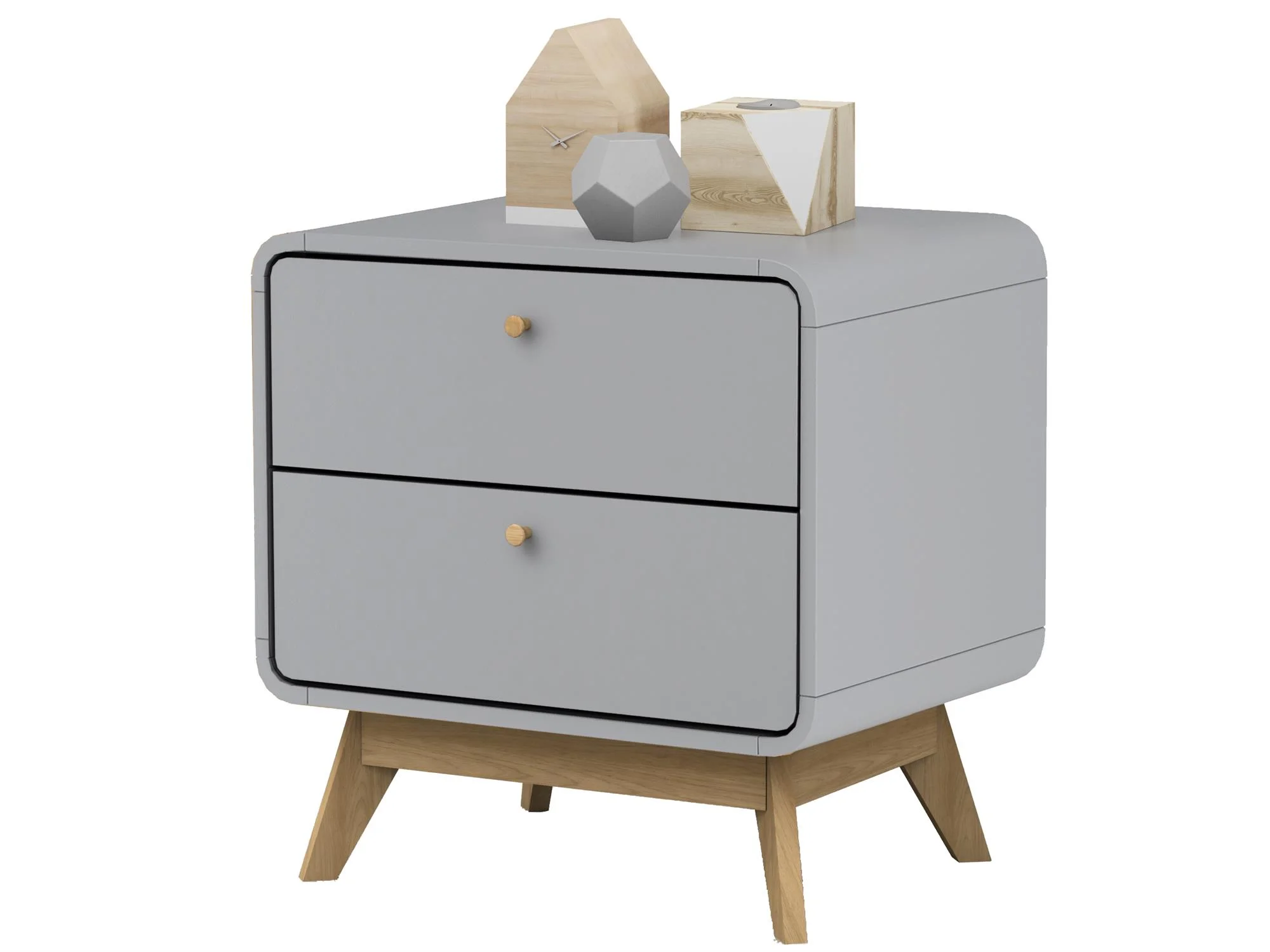 Ren Home Leva Scandinavian 2 Drawer Nightstand, Gray