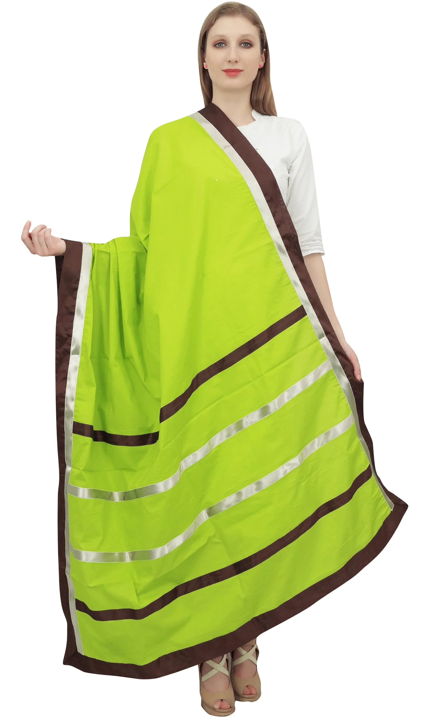 Phagun Indain Women's Cotton Dupatta Hijab Scarf Throw Chunni Neck Wrap-Lime Green