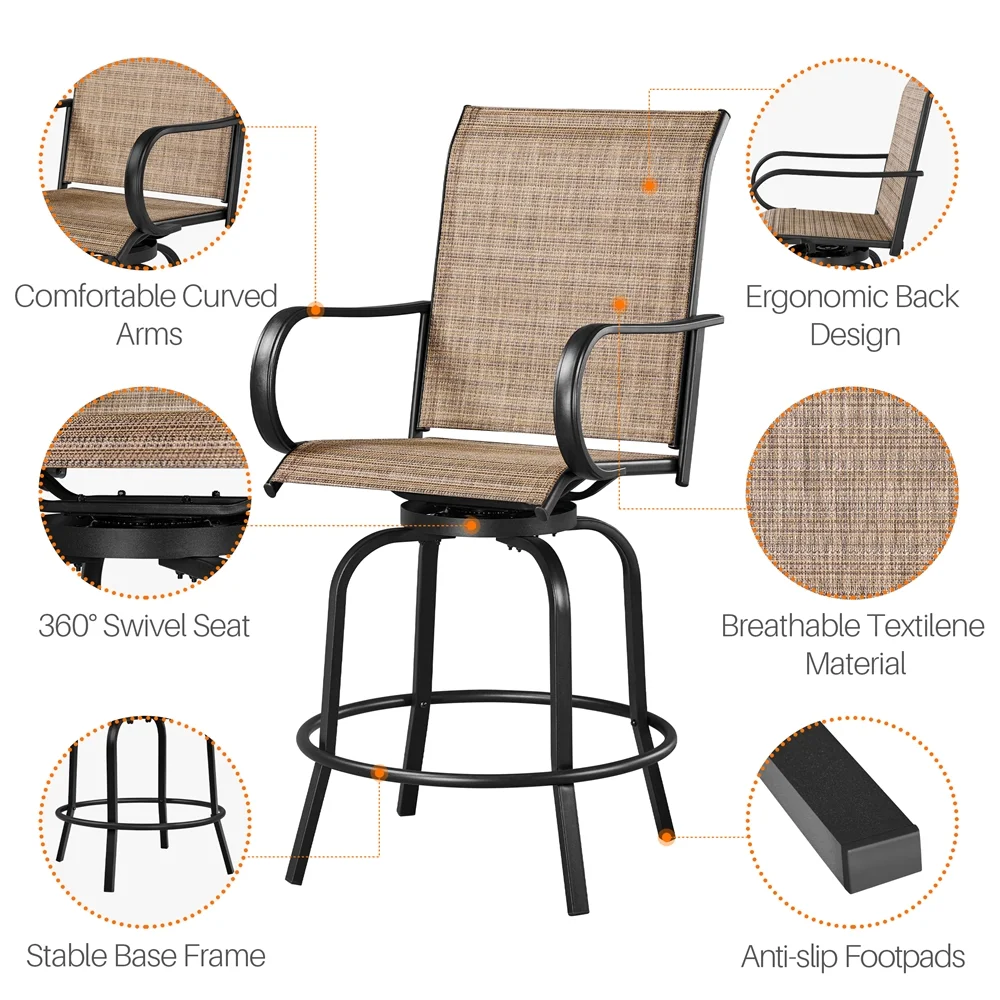 Yaheetech 2-piece Patio Swivel Texteline Bistro Chairs with High Back, Black/Brown