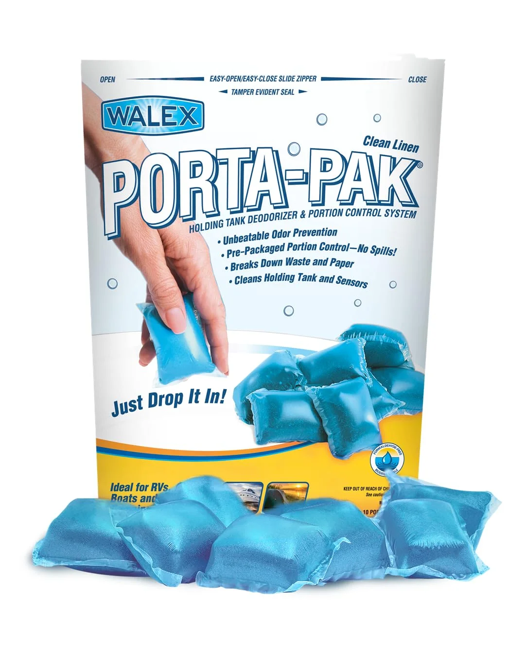 Porta-Pak Clean Linen Holding Tank Deodorizer Drop in Manufactured by Walex for RV Sewer Systems