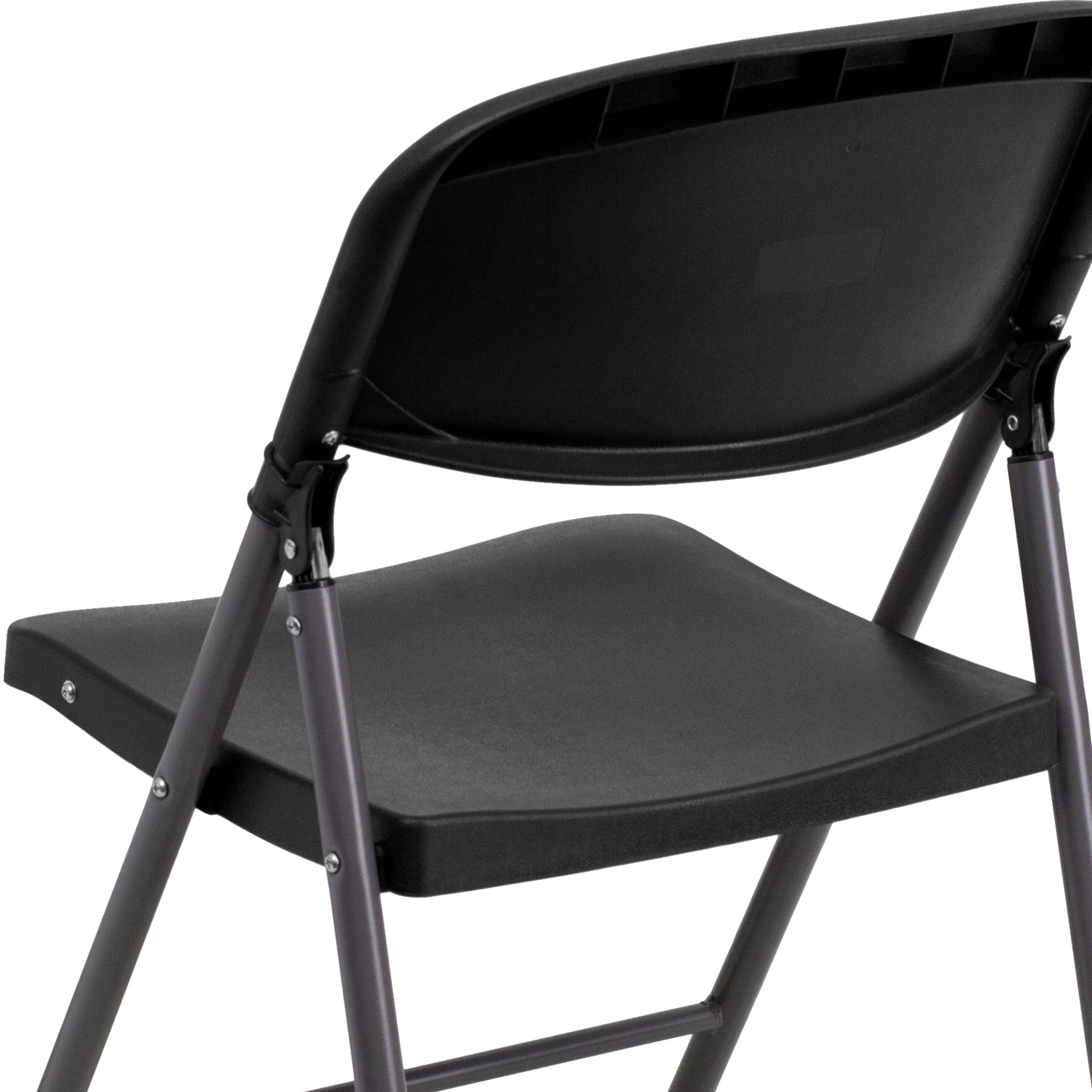 Emma + Oliver 2 Pack 330 lb. Capacity Black Plastic Folding Chair with Charcoal Frame