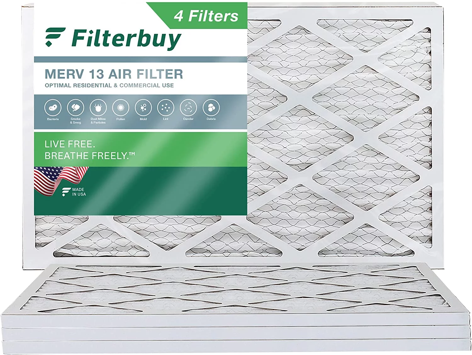 Filterbuy 13x21.5x1 MERV 13 Pleated HVAC AC Furnace Air Filters (4-Pack)