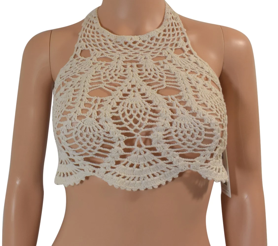 Minkpink Dreamweaver Ivory Crochet Bikini Top (XS)