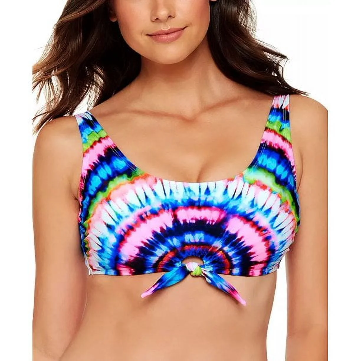 Salt + Cove MULTI Juniors Do or Tie Dye Bralette Tie-Front Swim Top, US D/DD