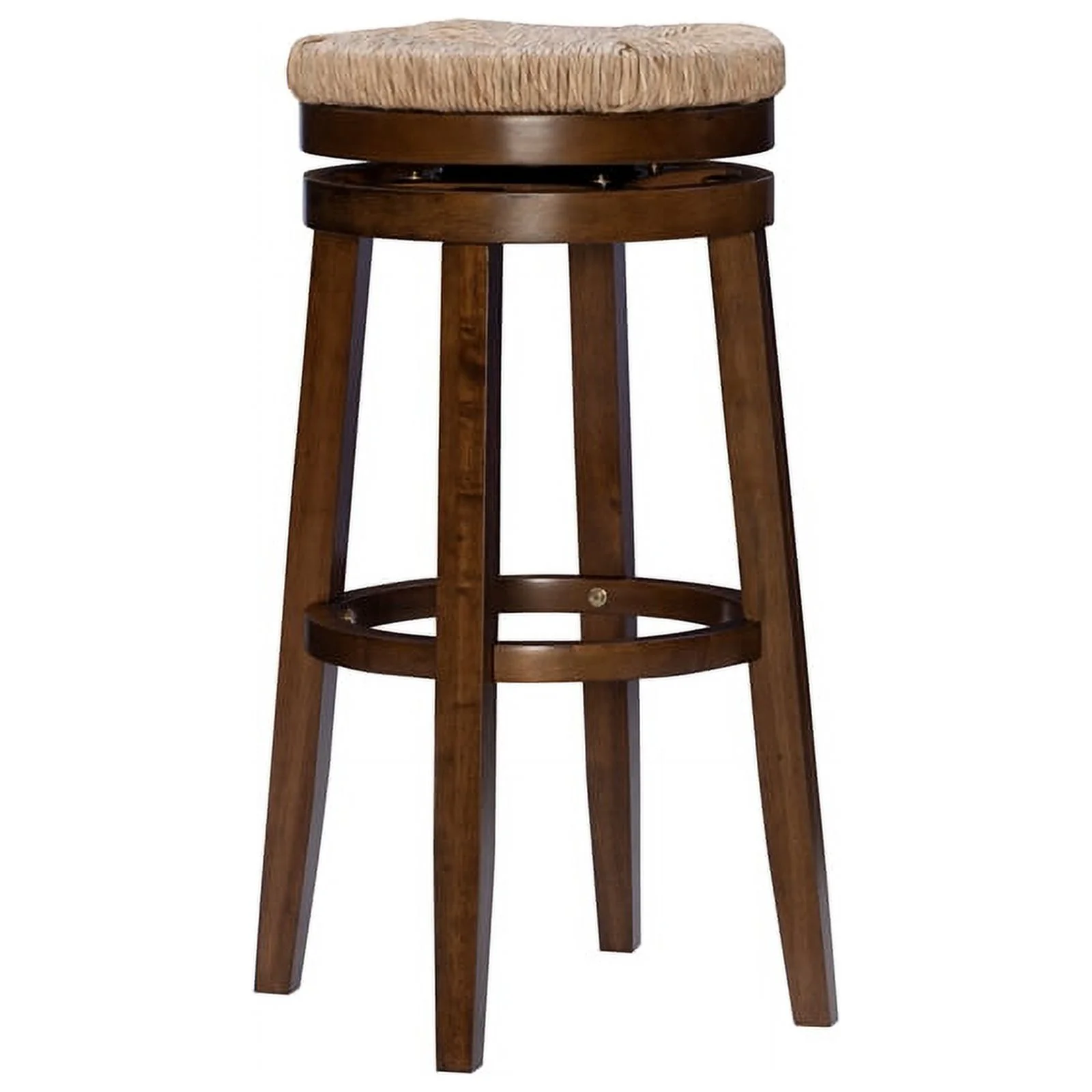 Home Square 3 Piece Solid Wood Swivel Rush Bar Stool Set in Walnut Brown