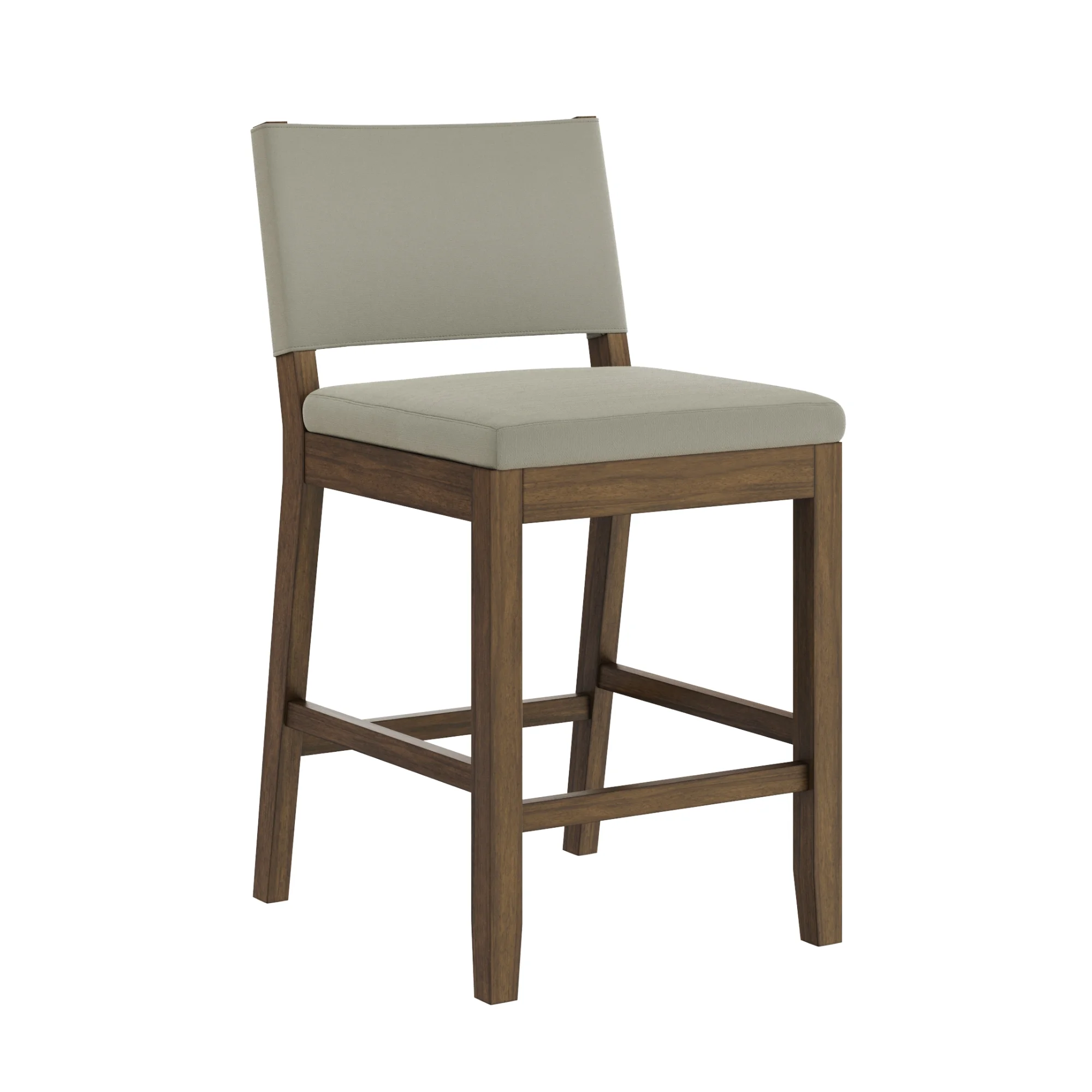 Nathan James Linus Modern Upholstered Counter Height Bar Stool with Back and Solid Rubberwood Legs in a Wire-Brushed BrownFinish, Light Grey/Brown