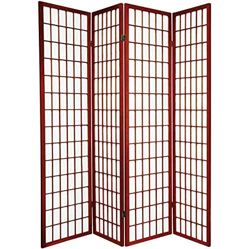 GTU Furniture Japanese Style 4 Panels Wood Shoji Room Divider Screen Oriental for Home/Office (Cherry)