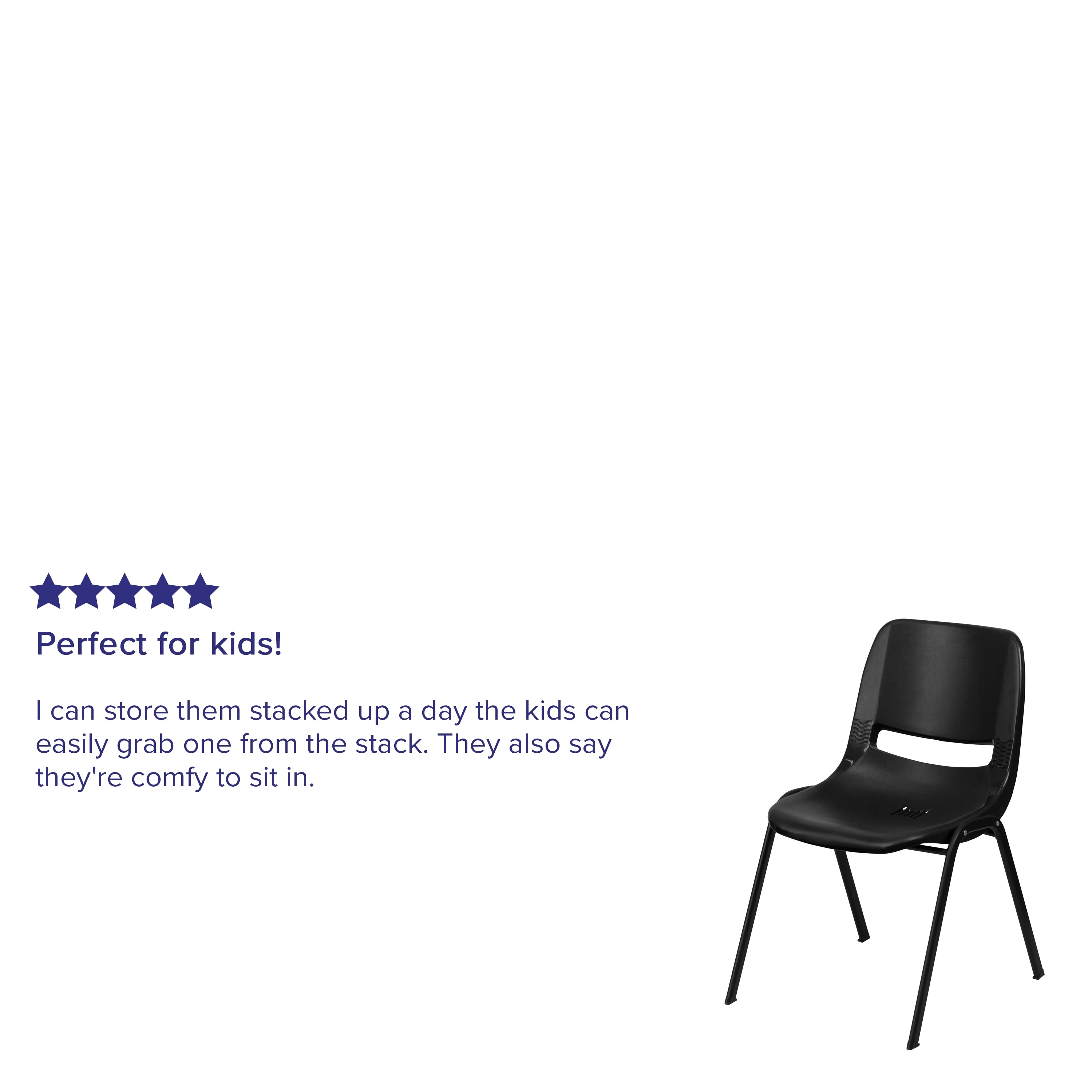 Emma + Oliver Kid's Black Ergonomic Shell Stack Chair - Black Frame and 12
