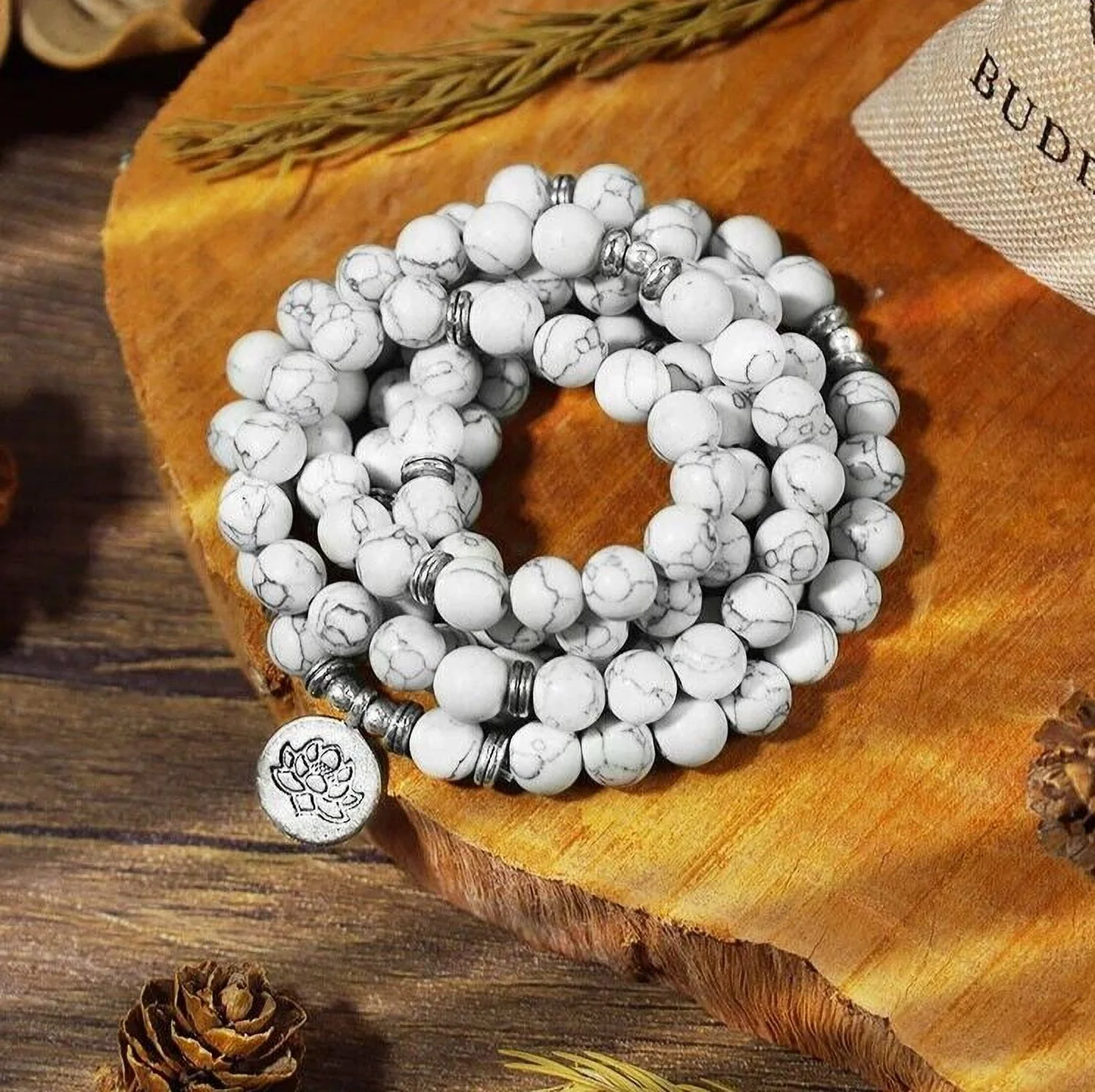 Howlite Stone 108 Mala 8mm Beads Healing Meditation Women Men Necklace Bracelet