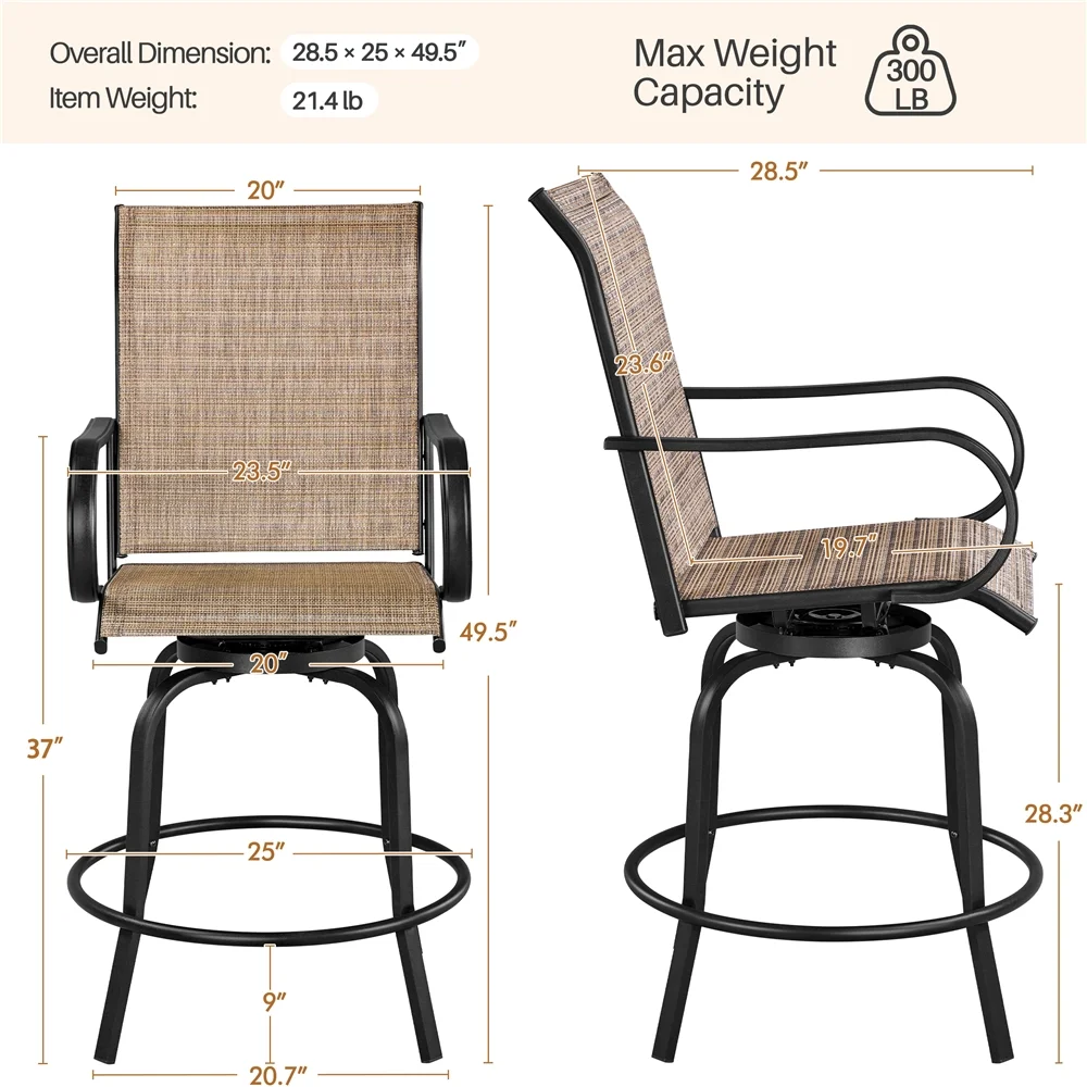 Yaheetech 2-piece Patio Swivel Texteline Bistro Chairs with High Back, Black/Brown