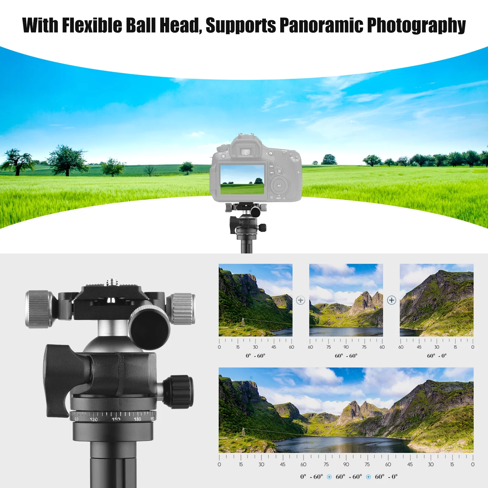 OWSOO Multi-functional Photography Tripod for 170cm/ 67in Horizontal Tripod Stand Aluminum Alloy  Rotatable Ball Head 10kg22lbs Load Capacity with Carry Bag