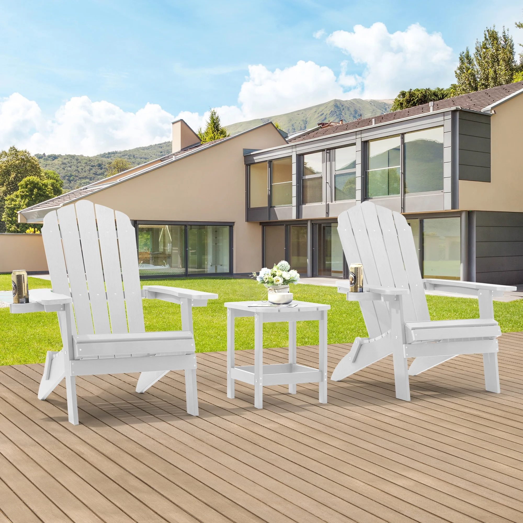 CHYVARY 1 Pcs Folding Adirondack Chair Patio Outdoors Weather Resistant Plastic Fire Pit Chair for Lawn and Backyard,White