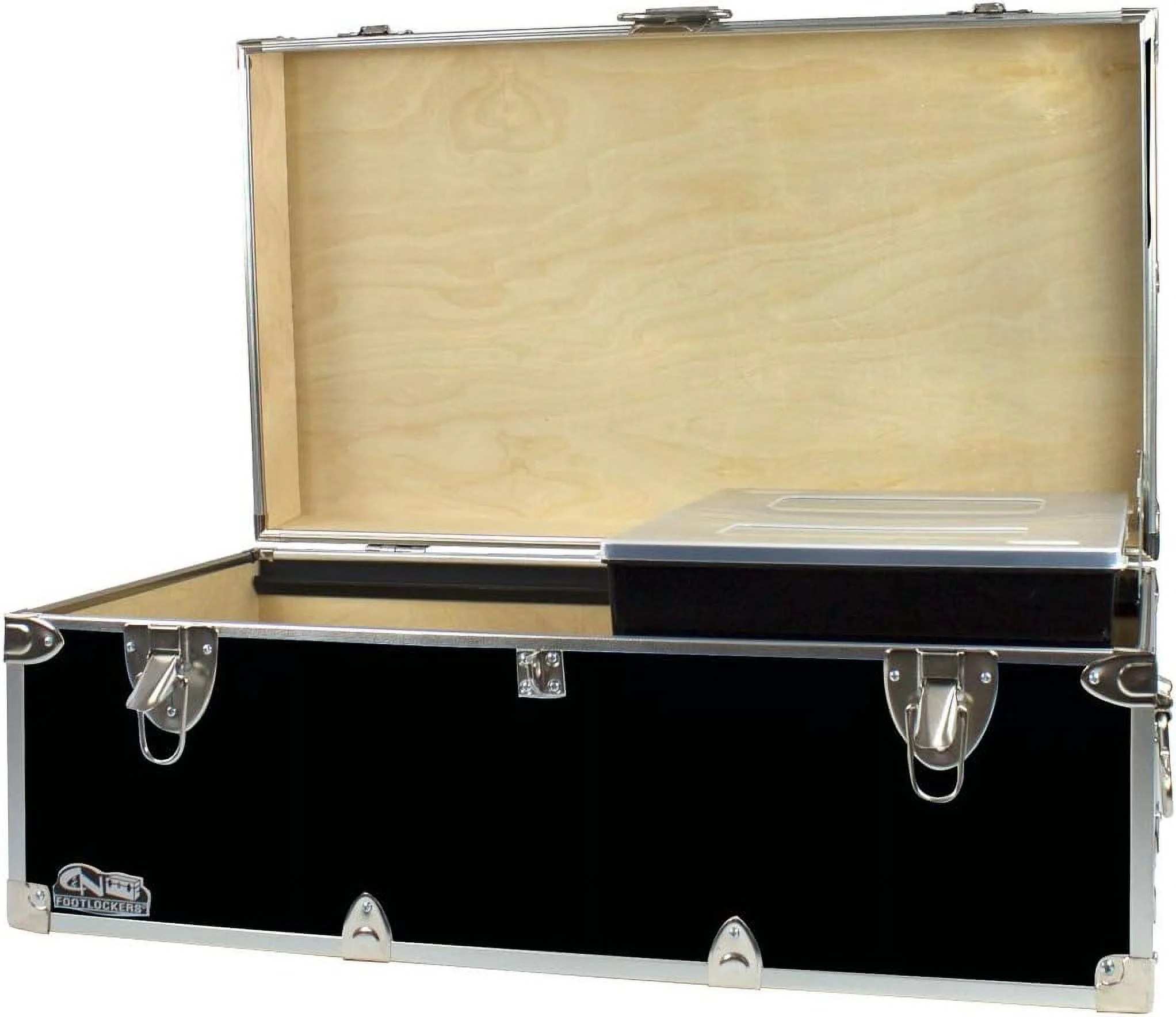 Summer Camp Trunk With Organizer Tray - Happy Camper Storage Chest - Available In 20 Colors - 32 X 18 X 13.5 Inches (Black)