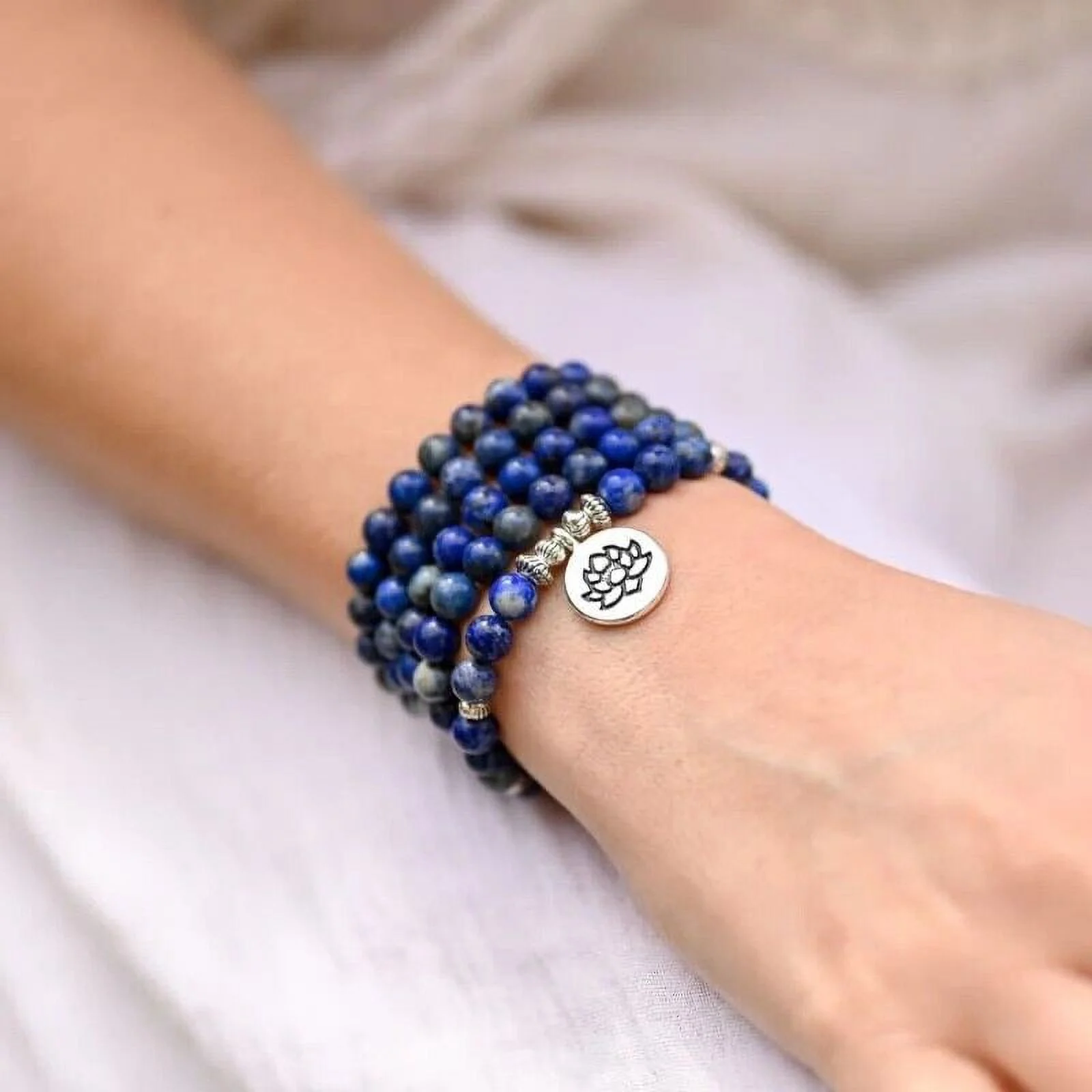 Lapis Lazuli 108 Mala Beads Prayer Necklace Multi Strands Meditation Bracelet