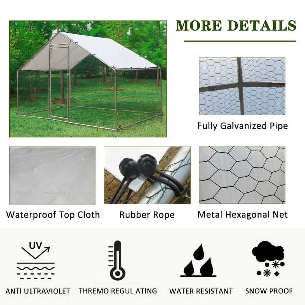 Large Metal Chicken Coop, Walk-in Chicken Run, Galvanized Wire Poultry Chicken Hen Pen Cage, Rabbits Duck Cages with Waterproof and Anti-Ultraviolet Cover for Outside(10' L x 6.6' W x 6.56' H)