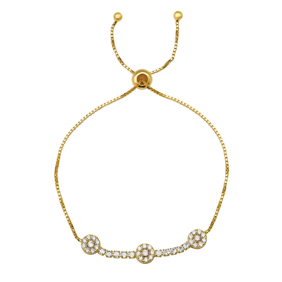 Kylie Harper 14k Gold Over Silver CZ Floral Station Adjustable Bracelet