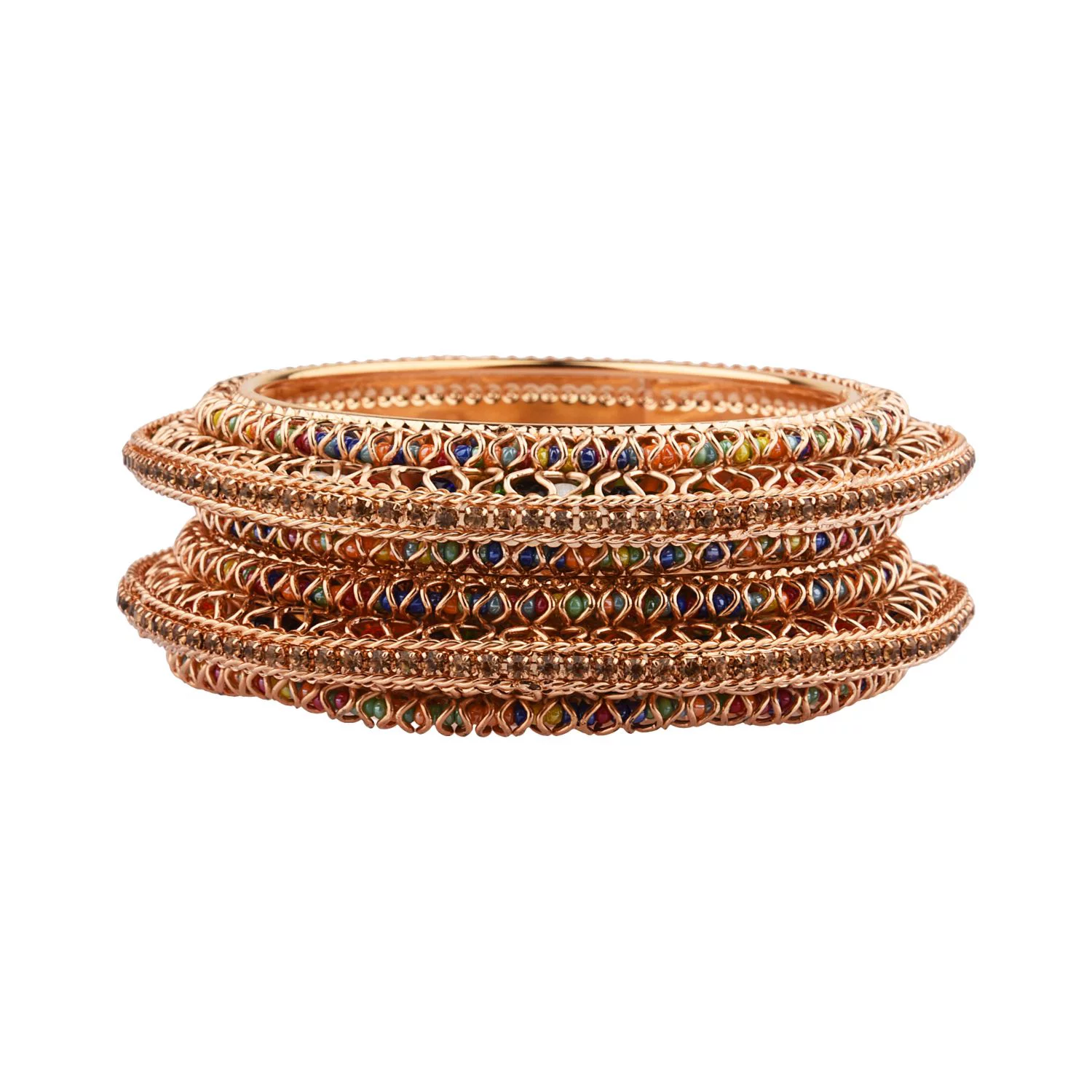 Efulgenz Indian Bangle Set Bollywood Style Multicolor Faux Pearls CZ Rhinestone Bracelet Jewelry (2pc)