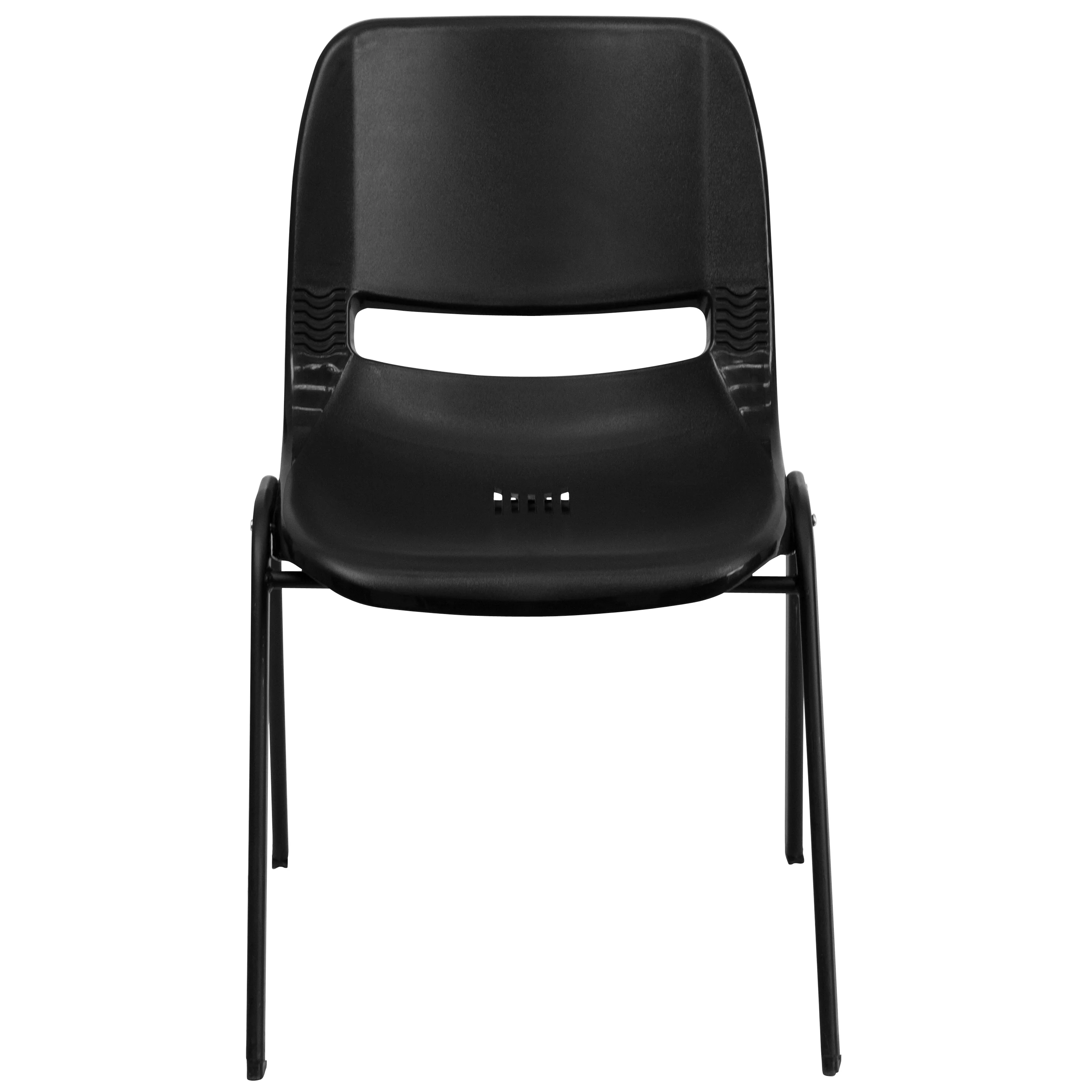 Emma + Oliver Kid's Black Ergonomic Shell Stack Chair - Black Frame and 12