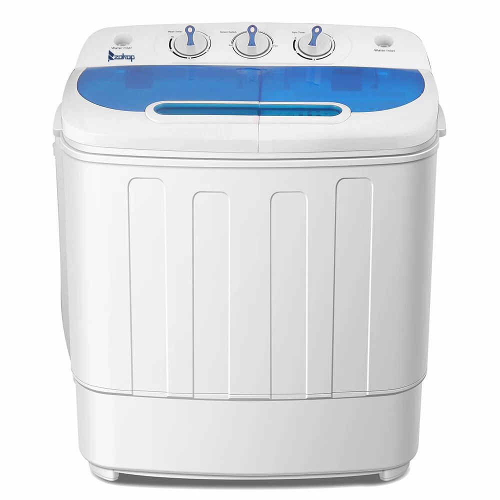 13Lbs Semi-automatic Twin Tube Washing Machine,Compact Twin Tub with Built-in Drain Pump-White & Blue