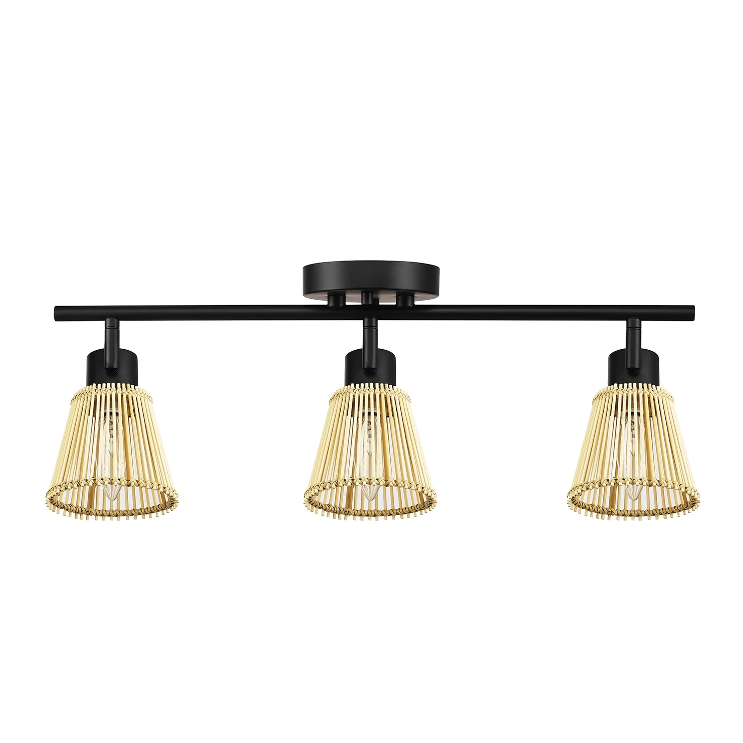 Globe Electric 3-Light Matte Black Track Lighting with Bamboo Shades, 91005760