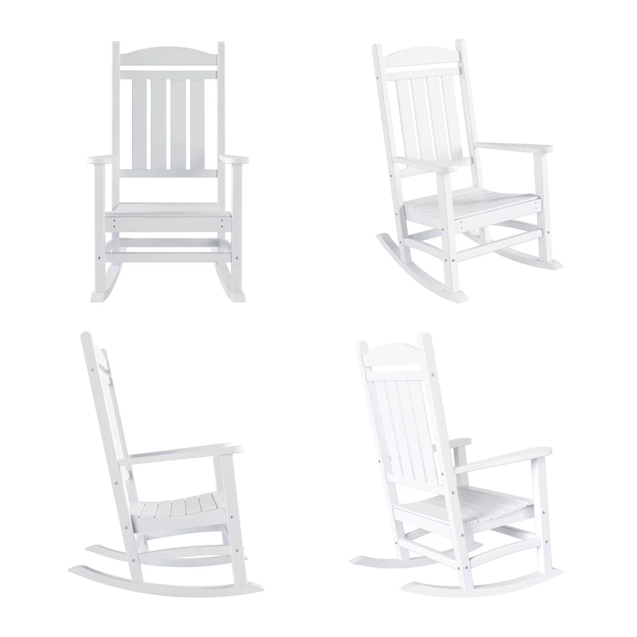 GARDEN Set of 4 Classic Adirondack Porch Outdoor Rocking Chairs White