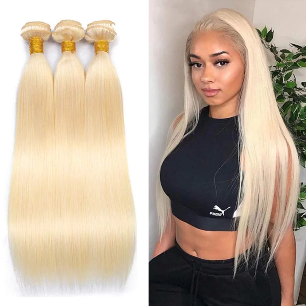 613 Blonde 3 Bundles Human Hair Straight Hair Brazilian Blonde Human Hair Bundle 100% Virgin Remy Hair Bundles Human Hair Extensions