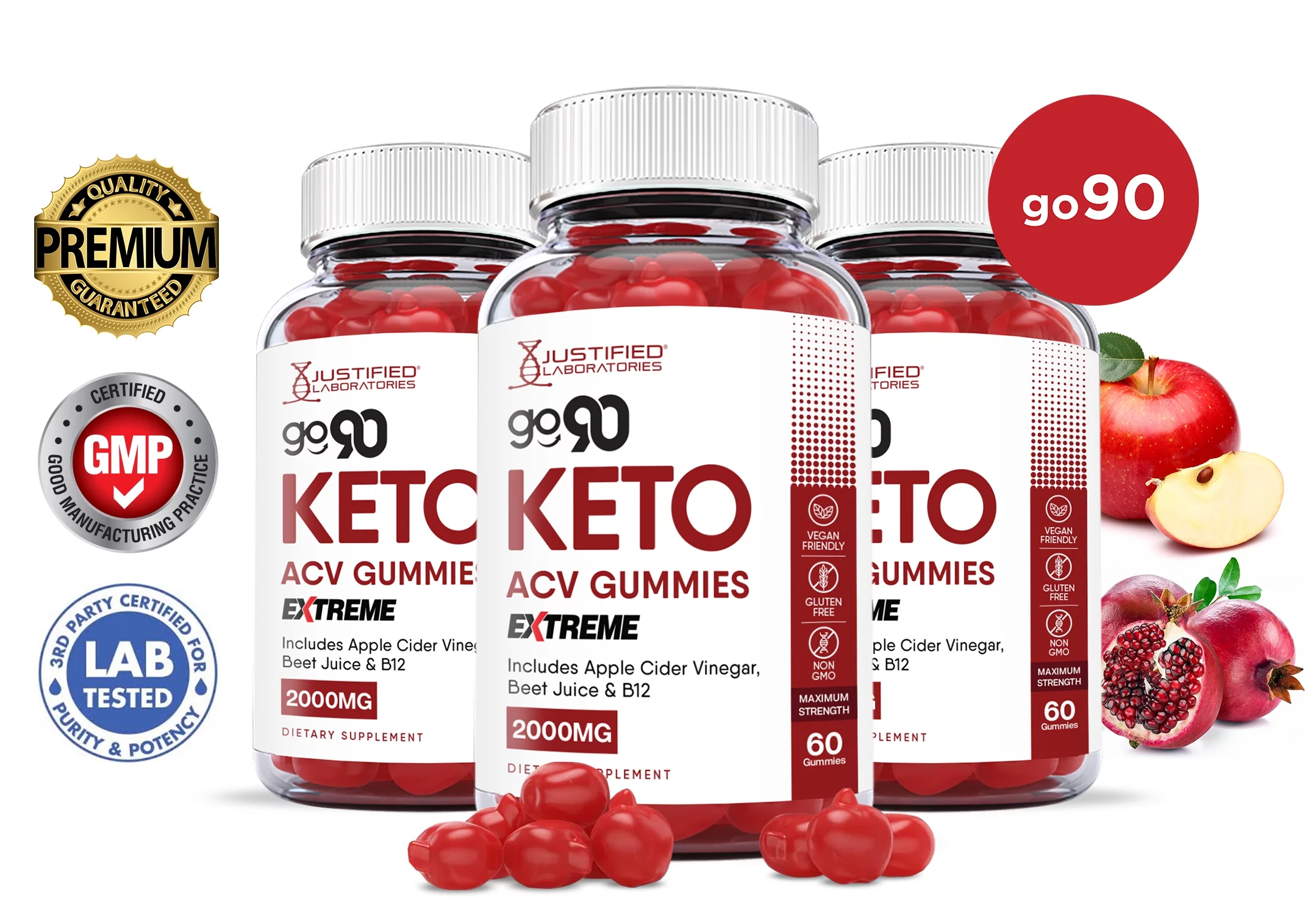 (3 Pack) Go 90 Keto Extreme ACV Gummies 2000mg Dietary Supplement 180 Gummys