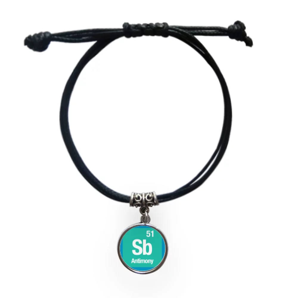 Sb Antimony Checal Element chem Bracelet Leather Rope Wristband Black Jewelry