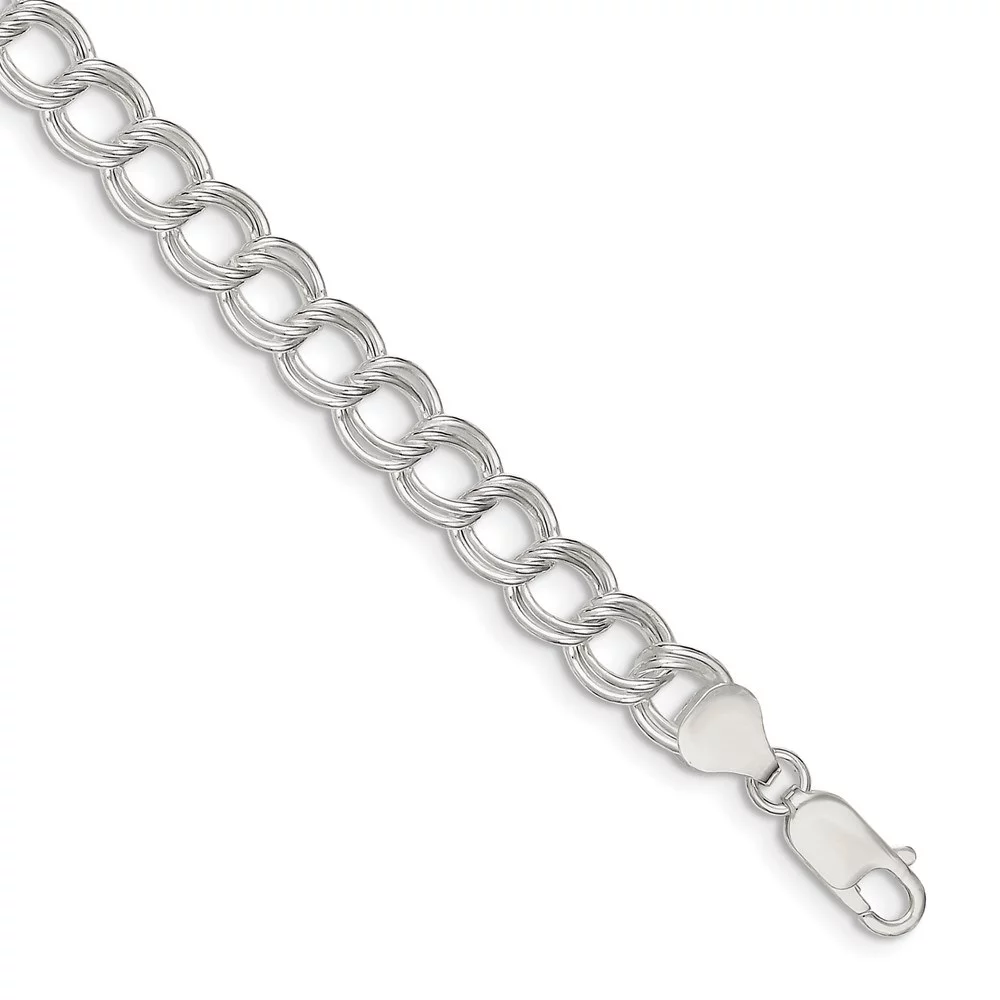 Auriga 925 Sterling Silver 7.5mm Double Link Charm Bracelet 7.5 inch for Women