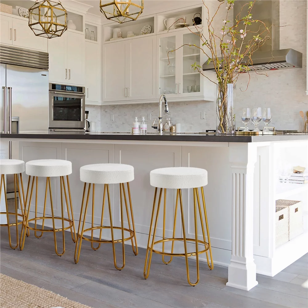 Yaheetech 2pcs 26.5'' H Upholstered Velvet Counter Stools, Ivory