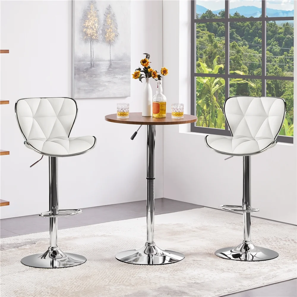 Easyfashion Height Adjustable PU Leather Swivel Bar Stool, Set of 2,White